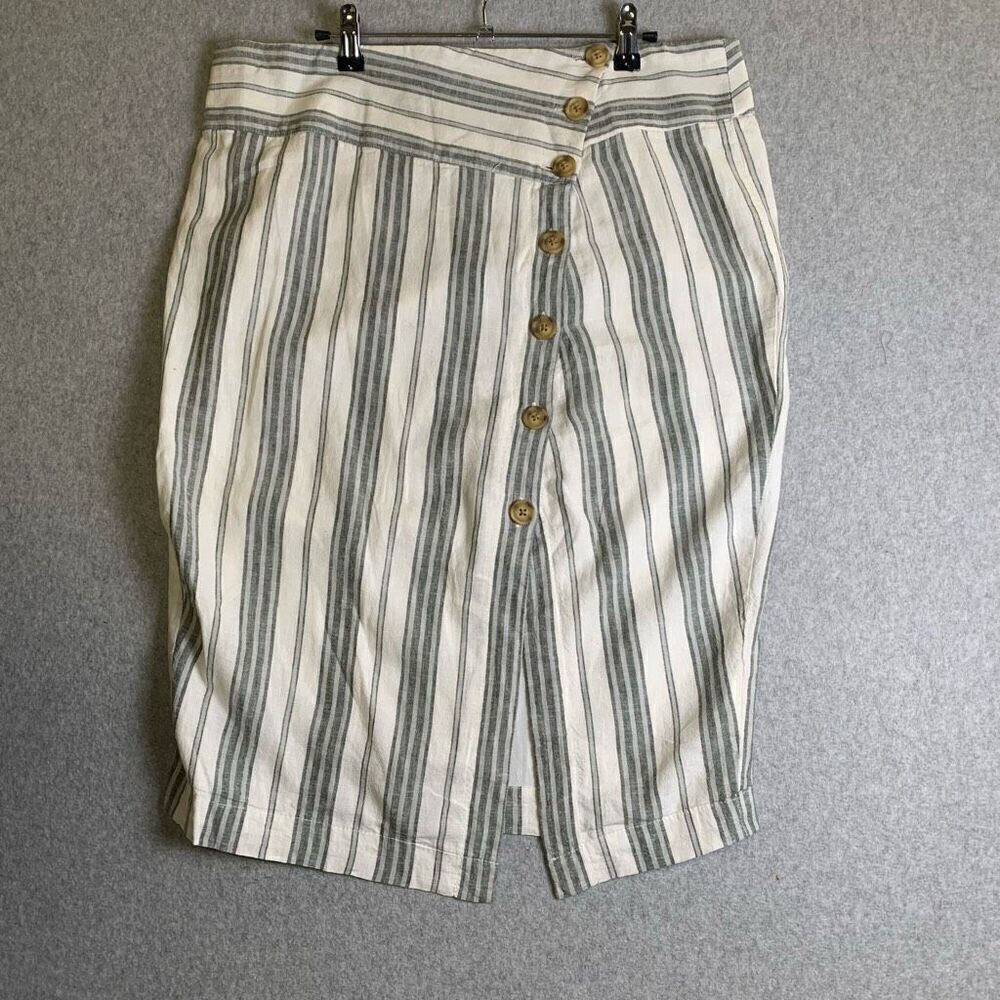 Urban Outfitters Women’s Size XL Corinne Striped Wrap Linen Pencil Skirt Grey